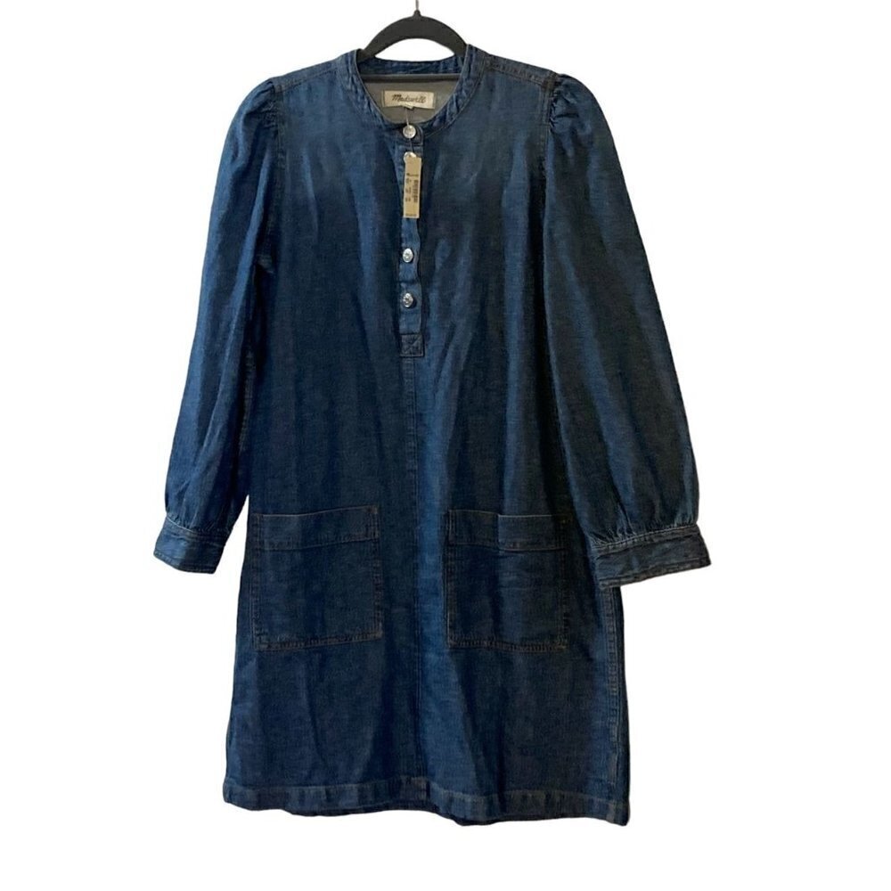 NWT Madewell Women's Blue Denim Patch-Pocket Popover Shirt Dress XS